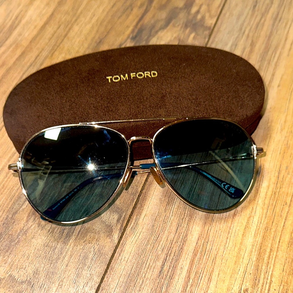 Tom Ford Gold and Blue Aviator Sunglasses
